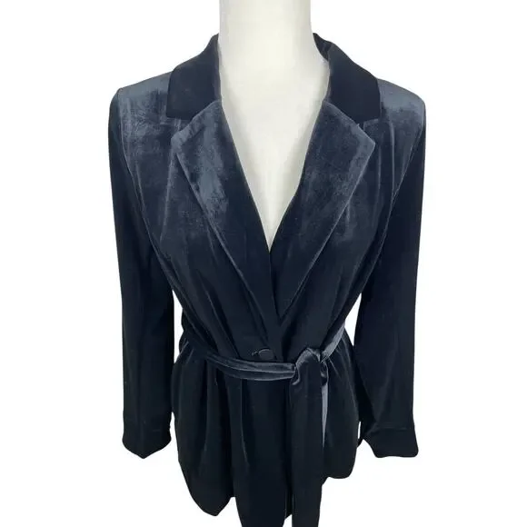 J.Jill Wearever Collection Velvet One Button Belted Blazer Black Women's Sm NEW - Picture 2 of 14